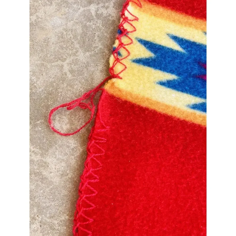 St Labre Indian School Montana Blanket Southwestern Throw Red Blue Green 34x46”